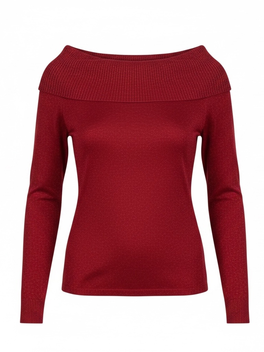 Judith Hart Collection Red Metallic Ruffle Neck Silk Blend Sweater M